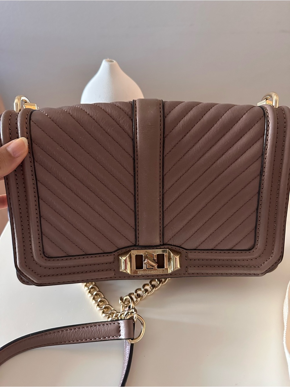 Quilted Leather Crossbody in mink taupe with Gold Hardware - Trendy color
